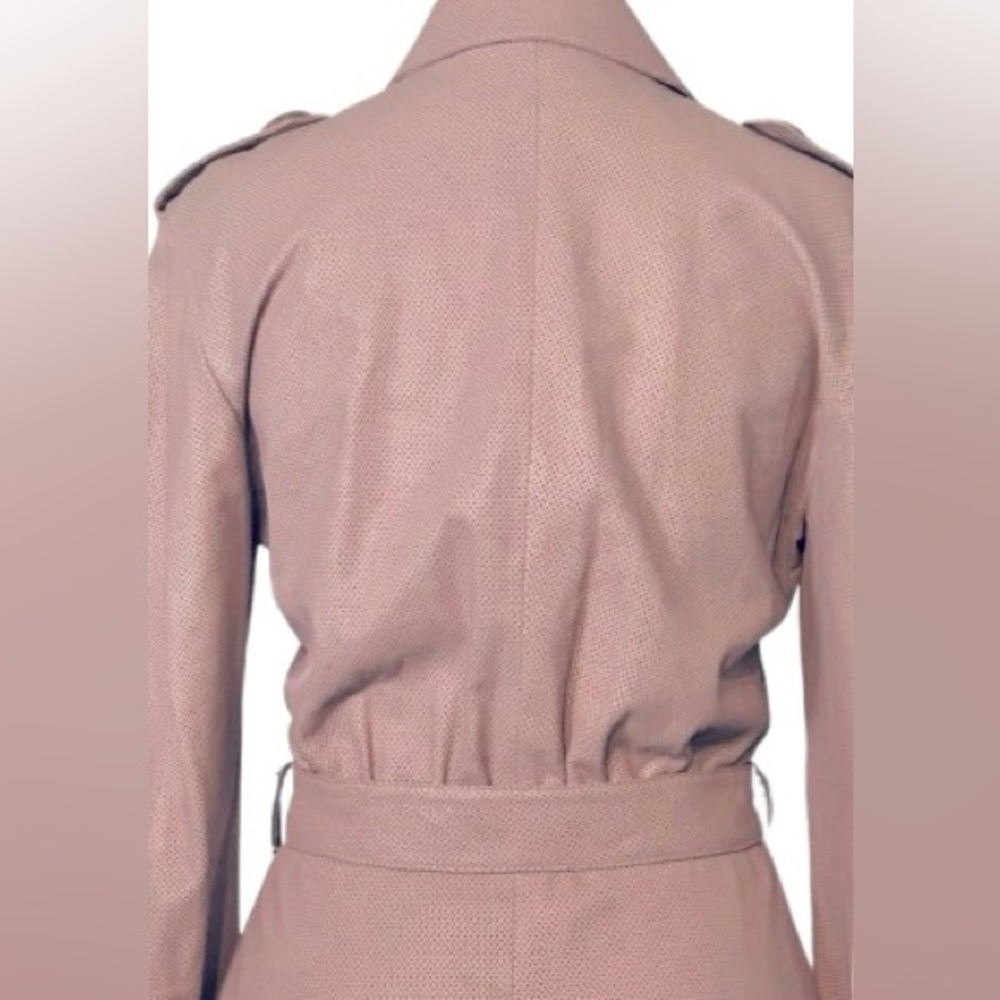 Vintage HUGO BOSS Lamb Leather Pink Peach Trench Coat Belted Waist Extra Small - Picture 12 of 16